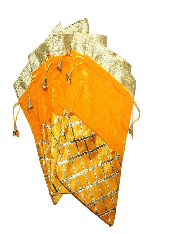 ShopObuddy Velvet Potli Batwa Bag Bridal Purse Women handbag Shagun Pouch Return Gifts (YELLOW COLOR) (6) - Image 2